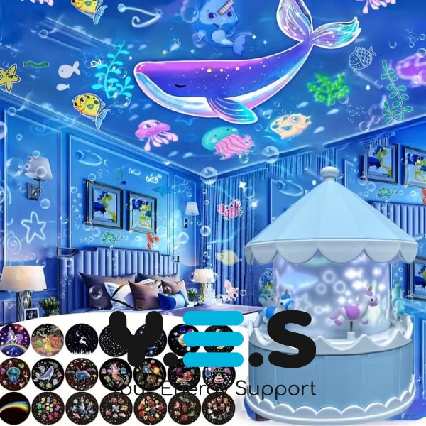 Нічник‑проєктор LED від USB «Карусель» з пультом, 21 слайд, змінні дитячі проєкції