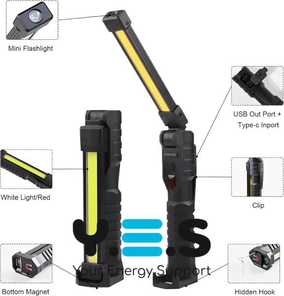 Акумуляторний поворотний ліхтар LIGHT L08-1 для кемпінгу з магнітною підставкою та гачком