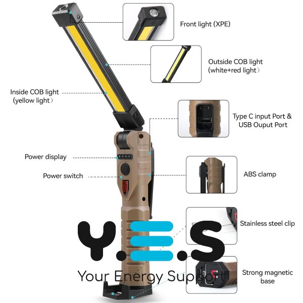 Акумуляторний кемпінговий ліхтар COB L08-2 з магнітним кріпленням, багатофункціональний ручний