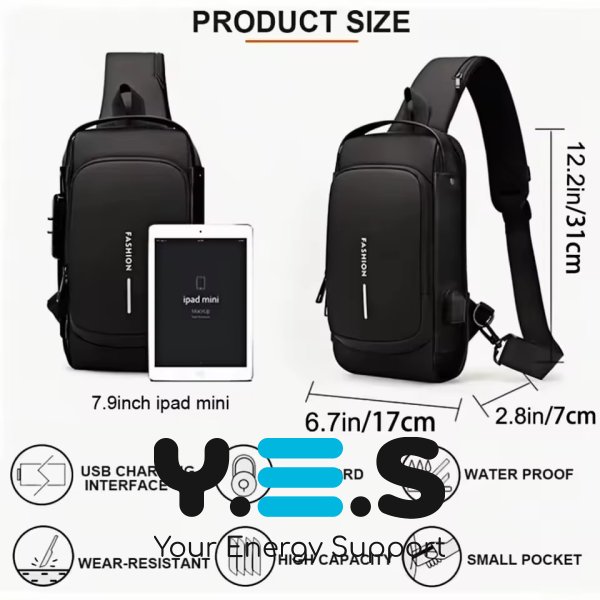 Нагрудна сумка-слінг SlaviKo з кодовим замком і USB-портом, протиугінна з паролем