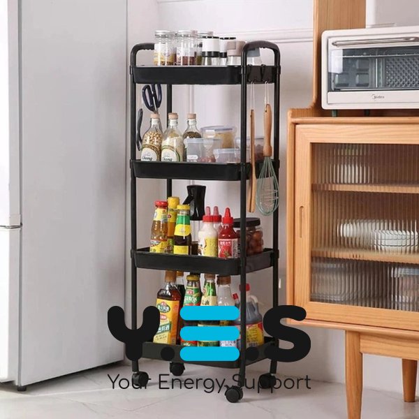 Органайзер-етажерка на коліщатках 4 яруси з гачками для дому та кухні SKLM-11