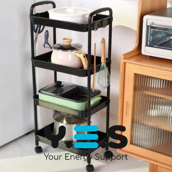 Органайзер-етажерка на коліщатках 4 яруси з гачками для дому та кухні SKLM-11