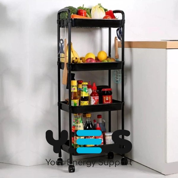 Органайзер-етажерка на коліщатках 4 яруси з гачками для дому та кухні SKLM-11