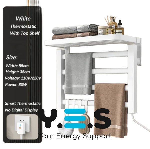 Електричний настінний полотенцесушник з полицею для ванної GN-7402-W