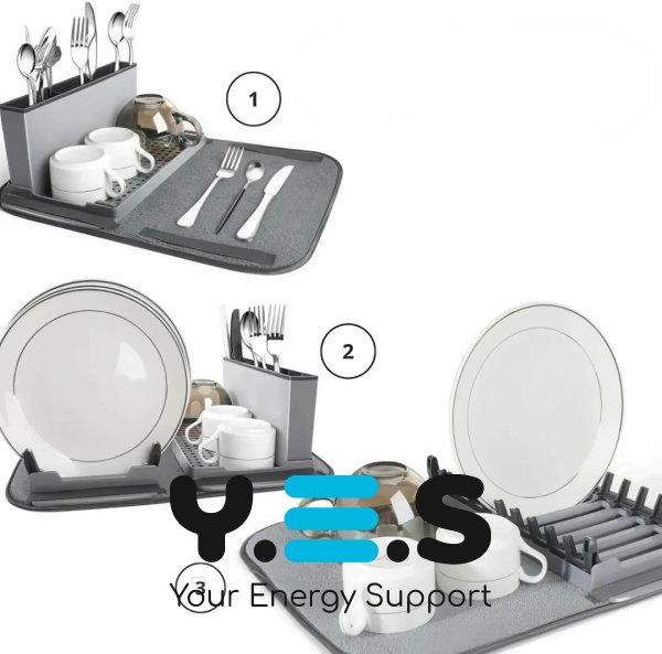 Кухонна сушарка для посуду з підставкою 41,5×33×13,5 см: піддон + мікрофібровий килимок