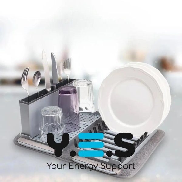 Кухонна сушарка для посуду з підставкою 41,5×33×13,5 см: піддон + мікрофібровий килимок