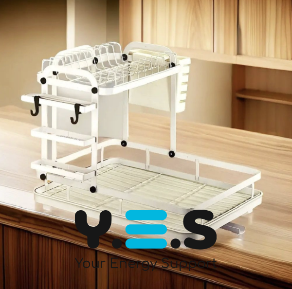 Двоярусна сушарка для посуду з відливом, 42×33×30 см, функціональна
