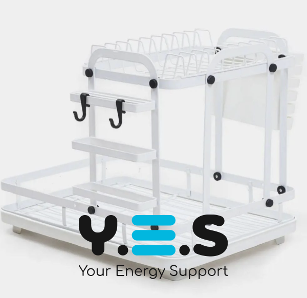 Двоярусна сушарка для посуду з відливом, 42×33×30 см, функціональна