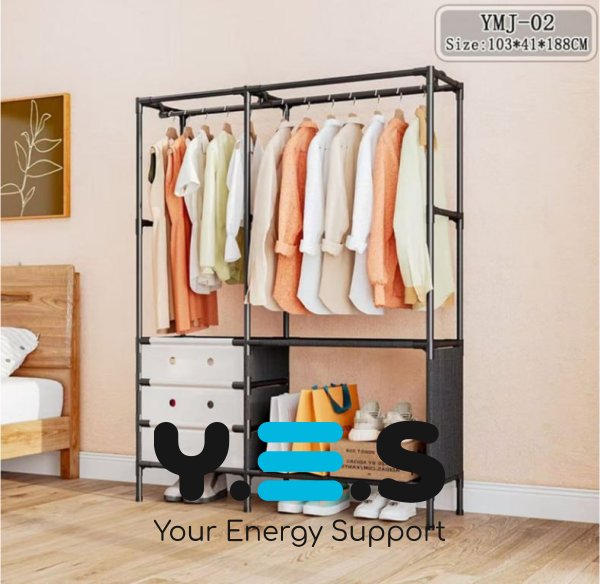 Підлогова стійка-вішалка для одягу YMJ-02 з полицями та штангою для вішаків