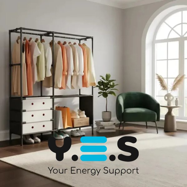 Підлогова стійка-вішалка для одягу YMJ-02 з полицями та штангою для вішаків