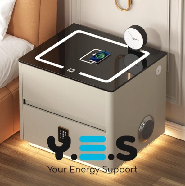 Смарт-приліжкова LED тумба QYJXF02: бездротова зарядка, Bluetooth і кодовий замок