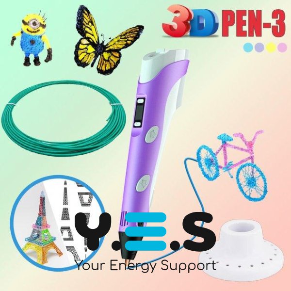 Дитяча 3D-ручка 3DPen-3 з дисплеєм: трафарети, 10 м пластику та підставка в комплекті