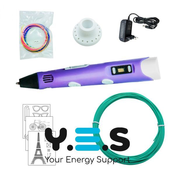 Дитяча 3D-ручка 3DPen-3 з дисплеєм: трафарети, 10 м пластику та підставка в комплекті