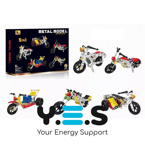 Металевий гвинтовий конструктор «Мотоцикли» 5-в-1, 283 деталі (механічний)