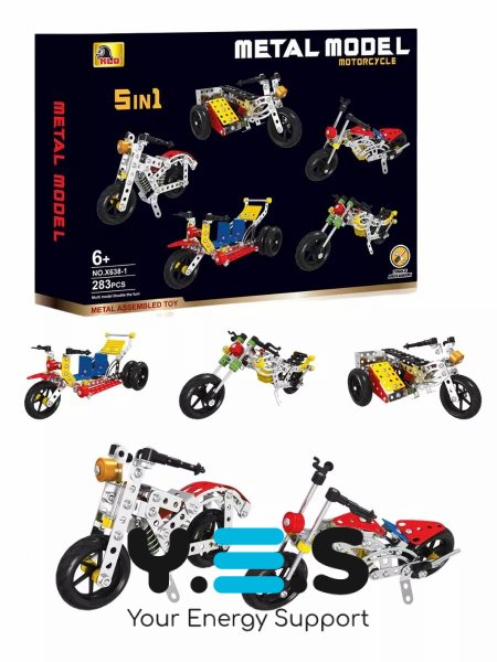 Металевий гвинтовий конструктор «Мотоцикли» 5-в-1, 283 деталі (механічний)