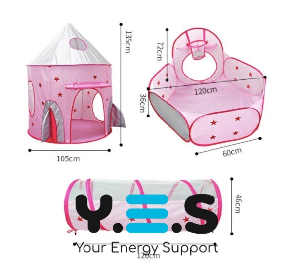 Дитячий ігровий намет 3-в-1: замок-будиночок з тунелем і сухим басейном