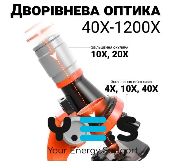 Дитячий мікроскоп з підсвічуванням і набором біозразків, іграшковий, 3 рівні збільшення