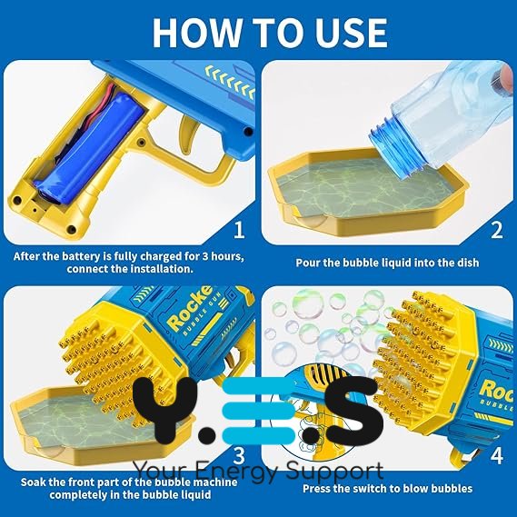 Гарматa мильних бульбашок Bazooka Rocket Bubble Gun 69 з підсвіткою та багатьма отворами