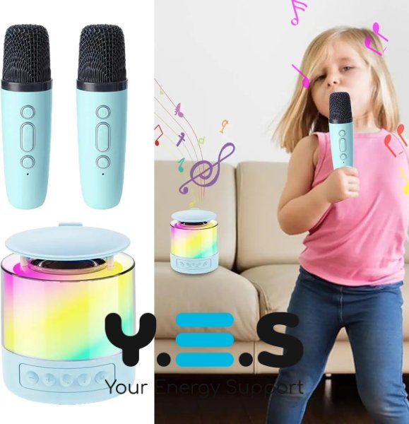 Портативна колонка K19 з караоке: 2 бездротові мікрофони, RGB-підсвітка, Bluetooth 5.3