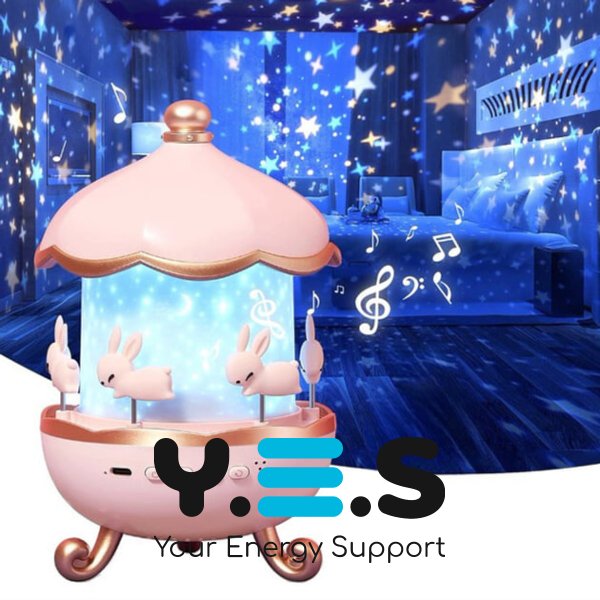 Музичний LED нічник «Карусель зайчиків» Bluetooth, обертання + 6 змінних картинок