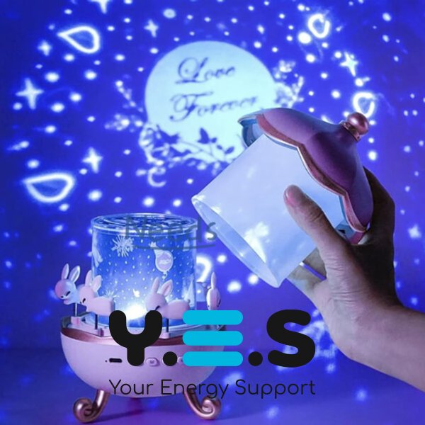 Музичний LED нічник «Карусель зайчиків» Bluetooth, обертання + 6 змінних картинок