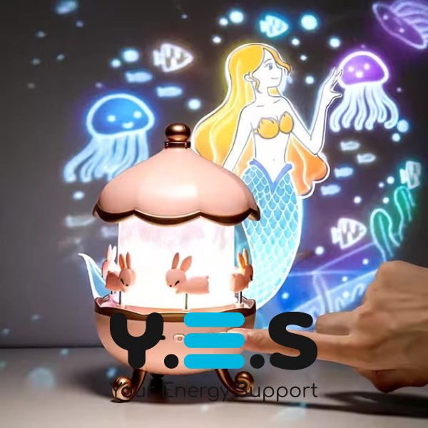 Музичний LED нічник «Карусель зайчиків» Bluetooth, обертання + 6 змінних картинок