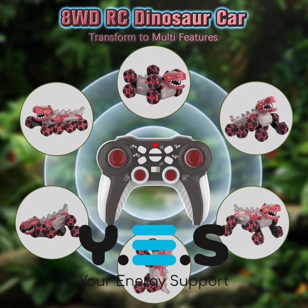 Трюкова іграшка-динозавр на радіокеруванні A-Toys 2209, 8-колісний робот-машинка