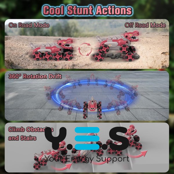 Трюкова іграшка-динозавр на радіокеруванні A-Toys 2209, 8-колісний робот-машинка