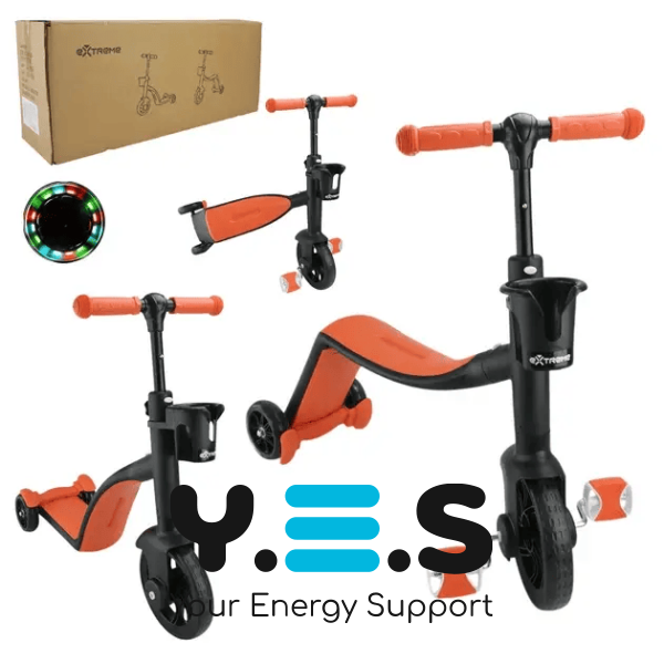 Дитячий триколісний самокат‑велобіг‑велосипед 3в1 SCO93 з сидінням, помаранчевий трансформер для прогулянок