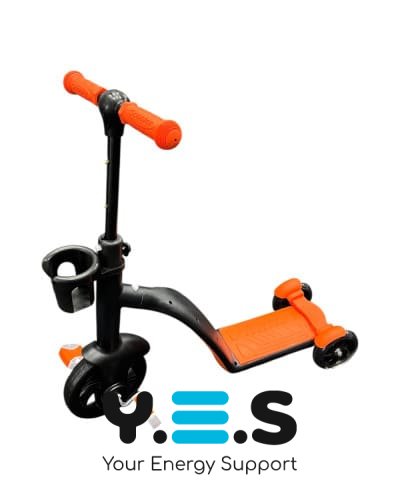 Дитячий триколісний самокат‑велобіг‑велосипед 3в1 SCO93 з сидінням, помаранчевий трансформер для прогулянок