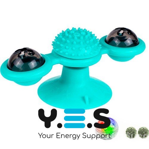 Інтелектуальна іграшка-спіннер для кота Rotate Windmill: млинок з щіткою для зубів