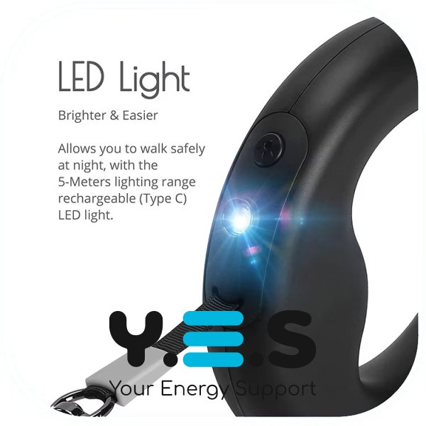 Автоматичний повідець-рулетка SKEPPY 3 м для собак з LED-підсвічуванням і кільцем