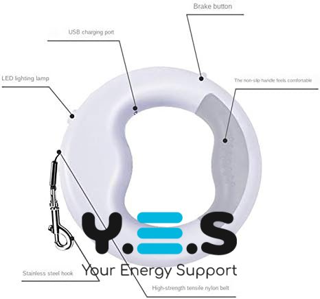 Автоматичний повідець-рулетка SKEPPY 3 м для собак з LED-підсвічуванням і кільцем