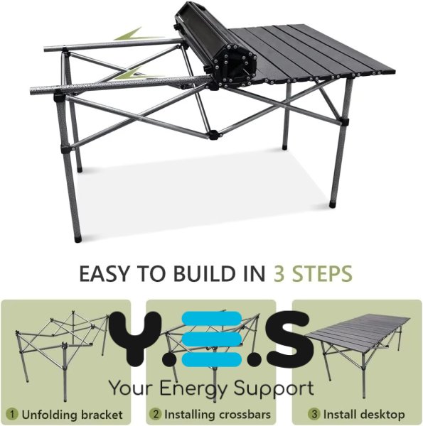 Складний портативний стіл для кемпінгу з алюмінієвою стільницею, чохол, 94×57×50 см
