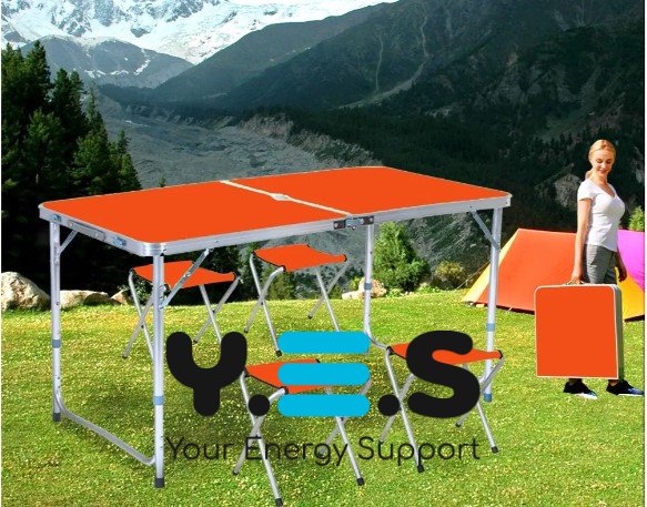Розкладний стіл‑чемодан 120×60 см + 4 стільці Folding Table для пікніка, риболовлі, дачі