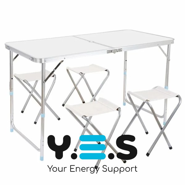 Розкладний стіл‑чемодан 120×60 см + 4 стільці Folding Table для пікніка, риболовлі, дачі
