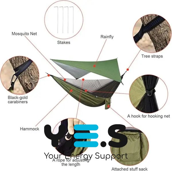 Туристичний кемпінговий гамак з тентом від дощу та москітною сіткою