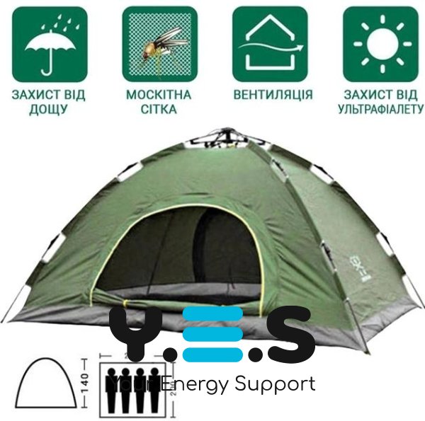 Туристичний намет-автомат 220×220×150 см, 6-місний, хакі, з автоматичним каркасом