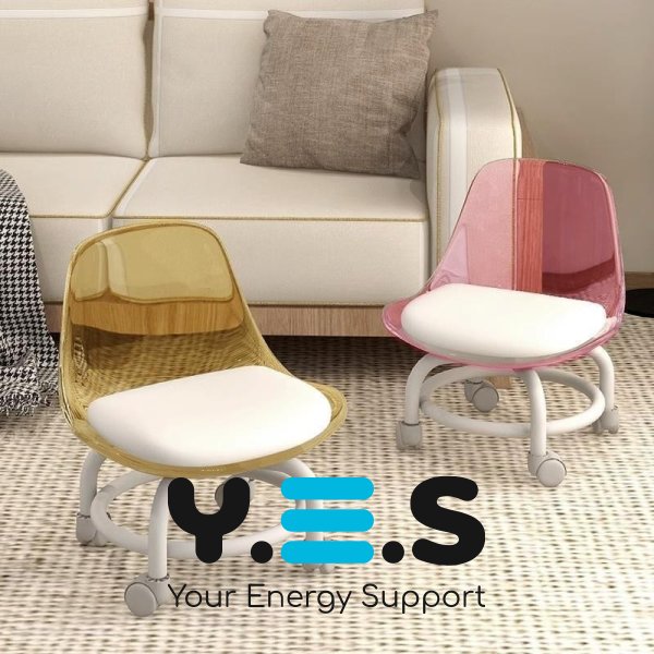 Домашнє крісло-стілець на коліщатках з м’яким сидінням і прозорою акриловою спинкою