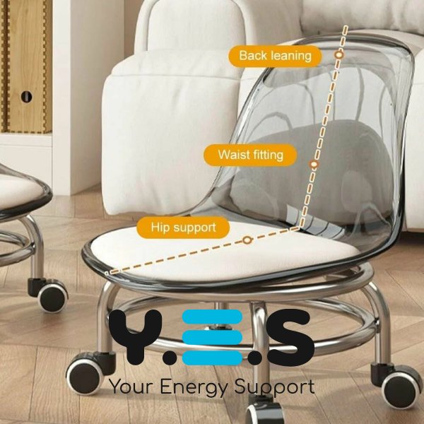 Домашнє крісло-стілець на коліщатках з м’яким сидінням і прозорою акриловою спинкою