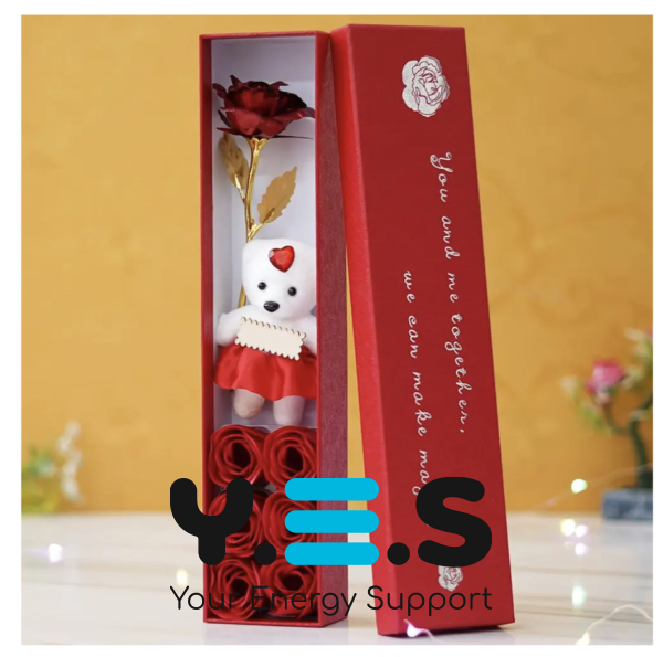 Подарункова коробка: троянди та ведмедик, квітковий набір із мила