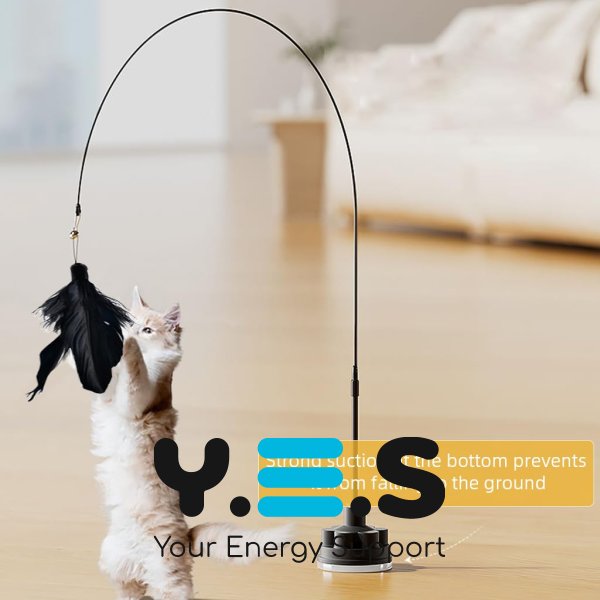 Інтерактивна іграшка-дражнилка для котів на присосці 5645 з пір’ям і дзвіночком