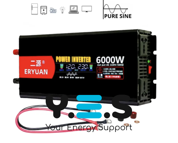 Інвертор Eryone/Eryuan 12V→220V 6000W, чиста синусоїда, LCD — для дому, авто й офісу