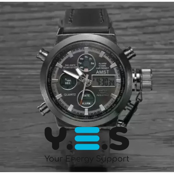 Чоловічий кварцовий наручний годинник AMST Watch, чорний — стильний для щодня, роботи й подарунка