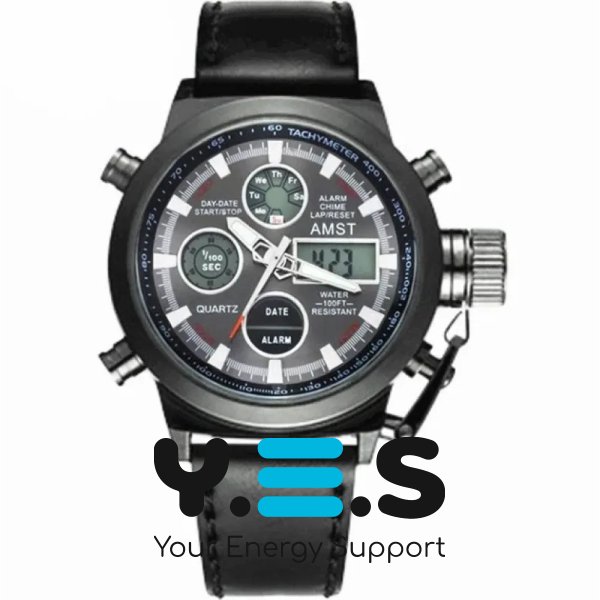 Чоловічий кварцовий наручний годинник AMST Watch, чорний — стильний для щодня, роботи й подарунка