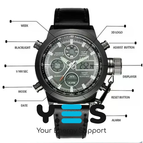 Чоловічий кварцовий наручний годинник AMST Watch, чорний — стильний для щодня, роботи й подарунка