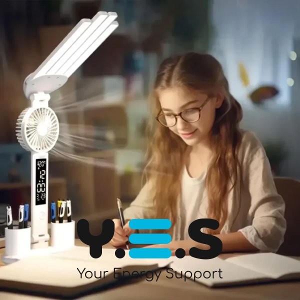 Настільна акумуляторна LED-лампа KRX-1011 з вентилятором, годинником, дисплеєм, підставкою, 3 режими, сенсорна