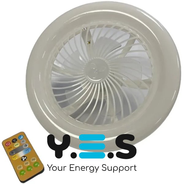 LED лампа-вентилятор AY1039 E27 з пультом: 3 режими світла, 3 швидкості вентилятора