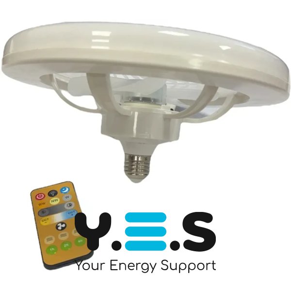 LED лампа-вентилятор AY1039 E27 з пультом: 3 режими світла, 3 швидкості вентилятора