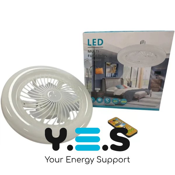 LED лампа-вентилятор AY1039 E27 з пультом: 3 режими світла, 3 швидкості вентилятора